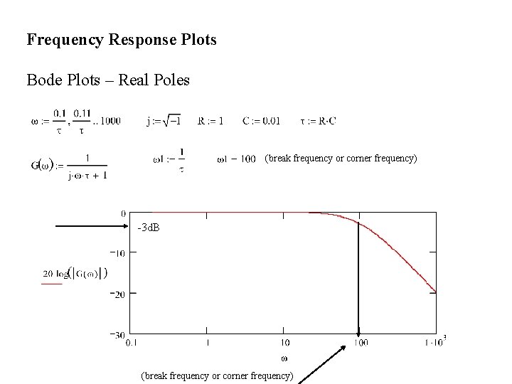 Frequency Response Plots Bode Plots – Real Poles (break frequency or corner frequency) -3