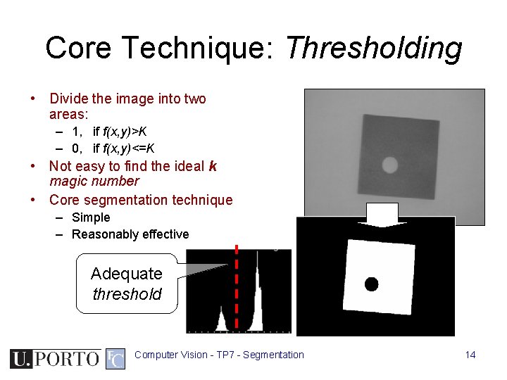 Core Technique: Thresholding • Divide the image into two areas: – 1, if f(x, Core Technique: Thresholding • Divide the image into two areas: – 1, if f(x,