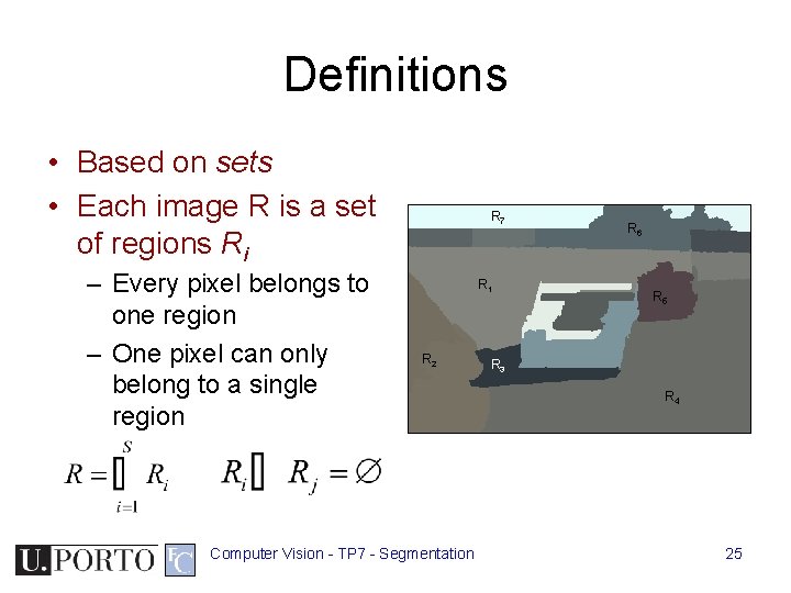 Definitions • Based on sets • Each image R is a set of regions Definitions • Based on sets • Each image R is a set of regions