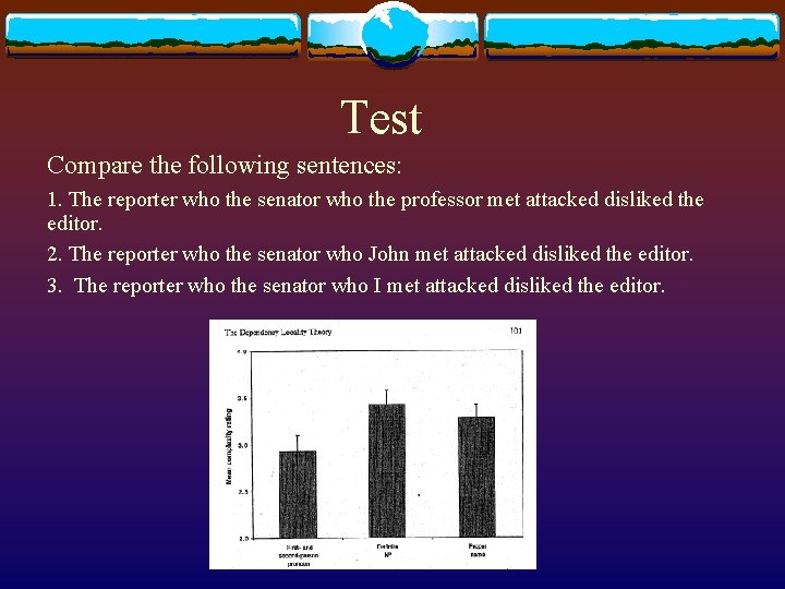 Test Compare the following sentences: 1. The reporter who the senator who the professor Test Compare the following sentences: 1. The reporter who the senator who the professor