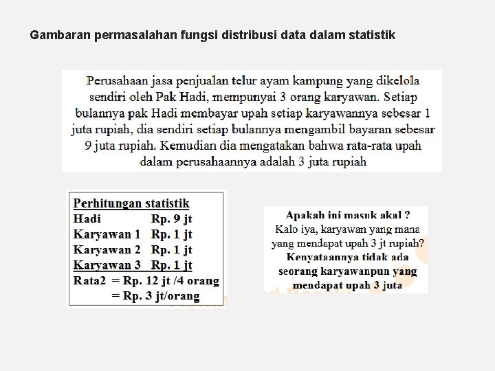 Gambaran permasalahan fungsi distribusi data dalam statistik 