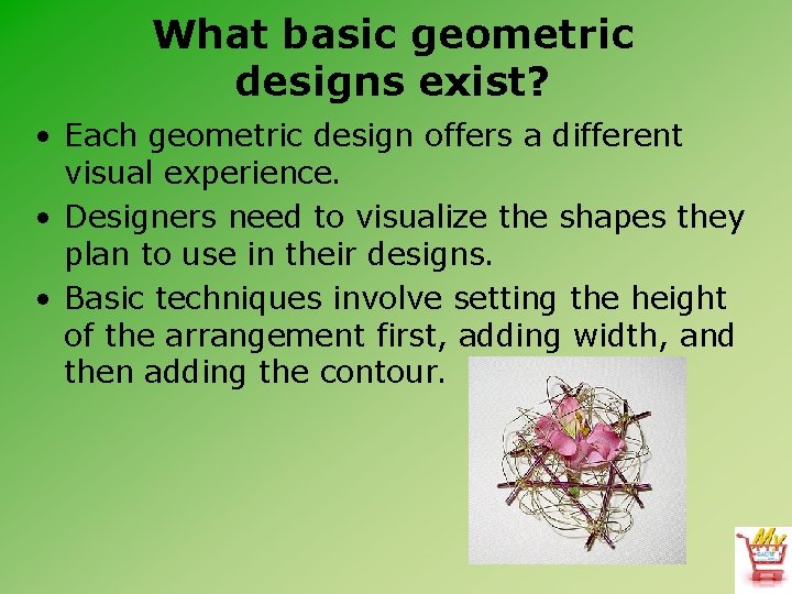 What basic geometric designs exist? • Each geometric design offers a different visual experience.