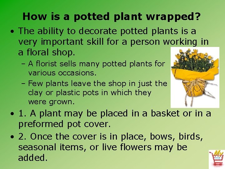 How is a potted plant wrapped? • The ability to decorate potted plants is