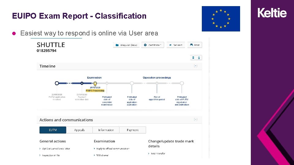 EUIPO Exam Report - Classification Easiest way to respond is online via User area