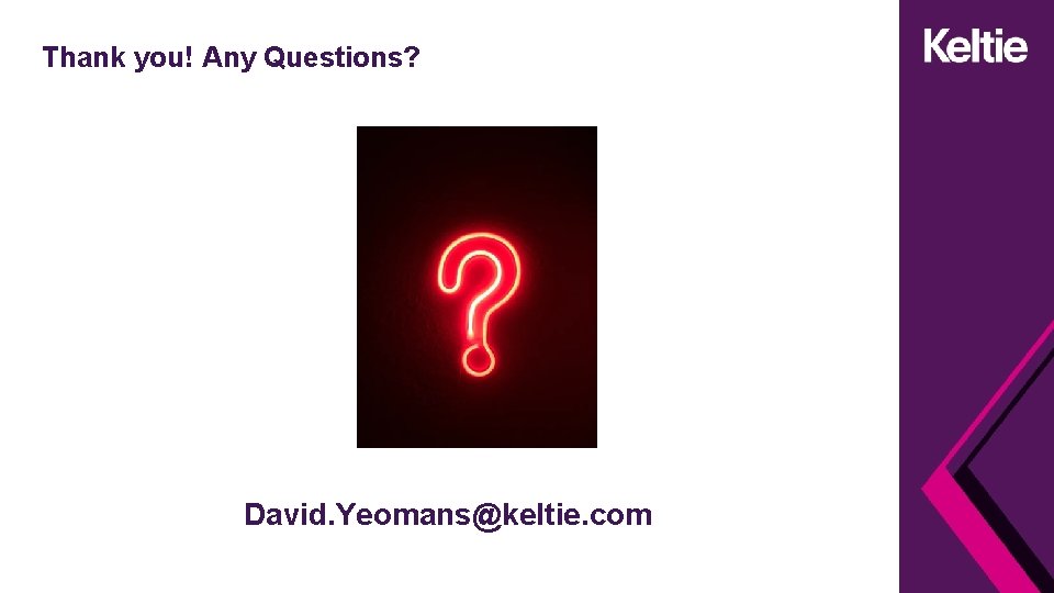 Thank you! Any Questions? David. Yeomans@keltie. com 