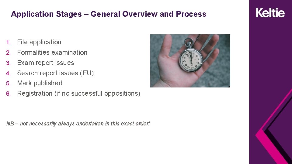 Application Stages – General Overview and Process 1. File application 2. Formalities examination 3.
