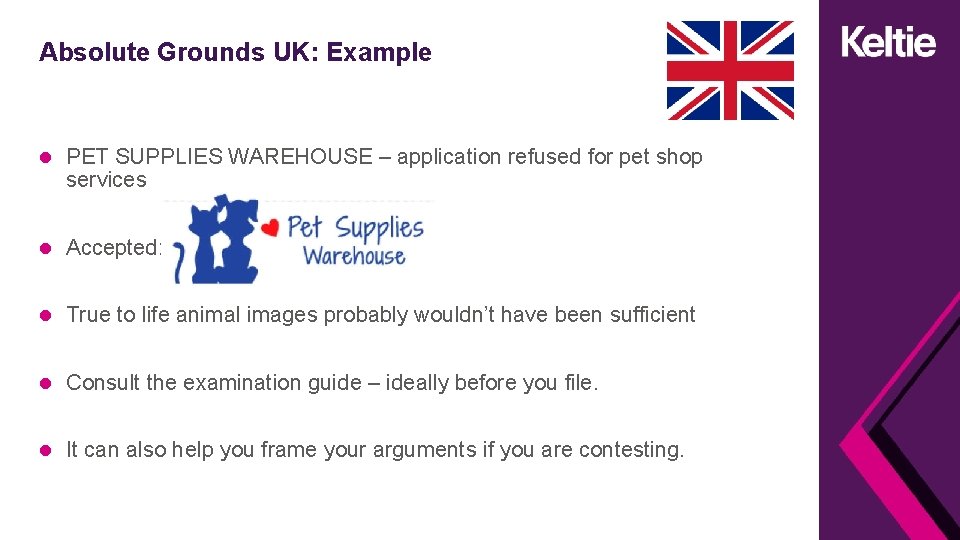 Absolute Grounds UK: Example PET SUPPLIES WAREHOUSE – application refused for pet shop services