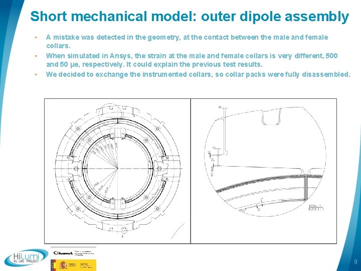 Short mechanical model: outer dipole assembly • • • A mistake was detected in
