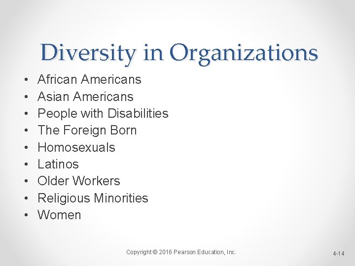 Diversity in Organizations • • • African Americans Asian Americans People with Disabilities The
