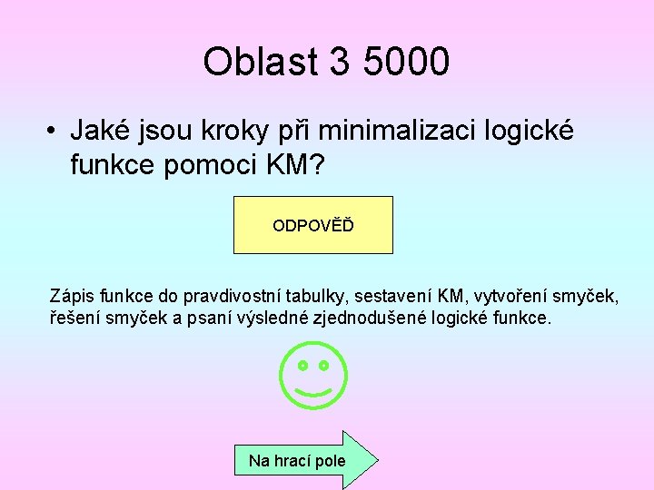 Oblast 3 5000 • Jaké jsou kroky při minimalizaci logické funkce pomoci KM? ODPOVĚĎ