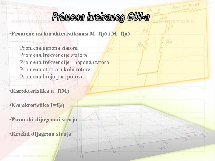  • Promene na karakteristikama M=f(s) i M=f(n) Promena napona statora Promena frekvencije i