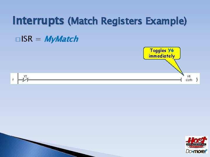 Interrupts (Match Registers Example) � ISR = My. Match Toggles Y 6 immediately 