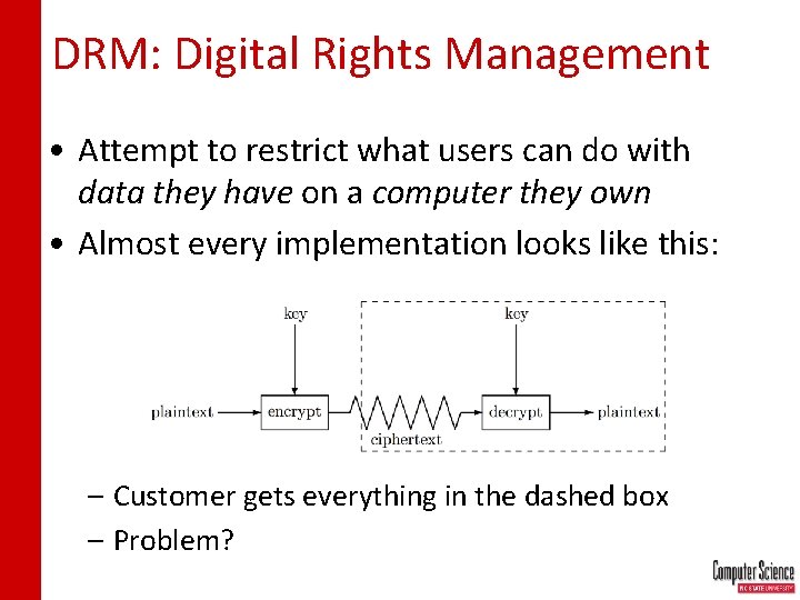 DRM: Digital Rights Management • Attempt to restrict what users can do with data