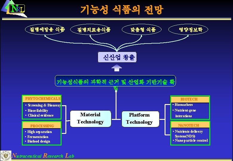 NRL 기능성 식품의 전망 질병예방용 식품 질병치료용식품 영양정보학 맞춤형 식품 신산업 창출 기능성식품의 과학적