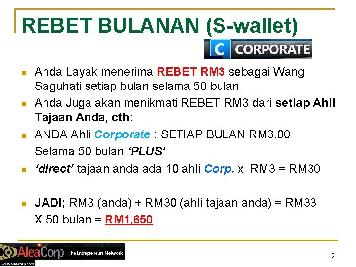 REBET BULANAN (S-wallet) n n n Anda Layak menerima REBET RM 3 sebagai Wang