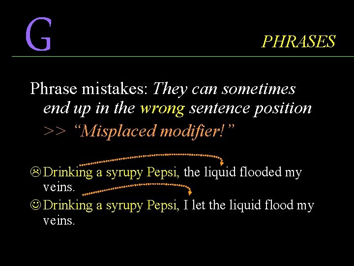 G PHRASES Phrase mistakes: They can sometimes end up in the wrong sentence position