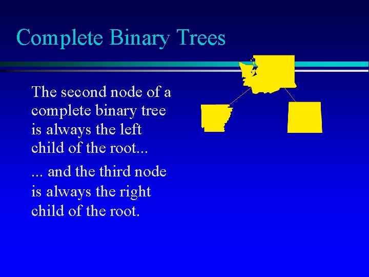 Complete Binary Trees The second node of a complete binary tree is always the