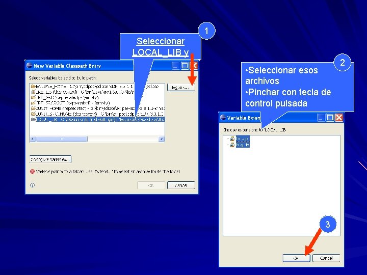 Seleccionar LOCAL_LIB y 1 • Seleccionar esos archivos • Pinchar con tecla de control
