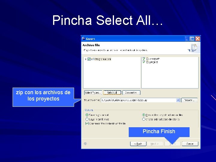 Pincha Select All… zip con los archivos de los proyectos Pincha Finish 