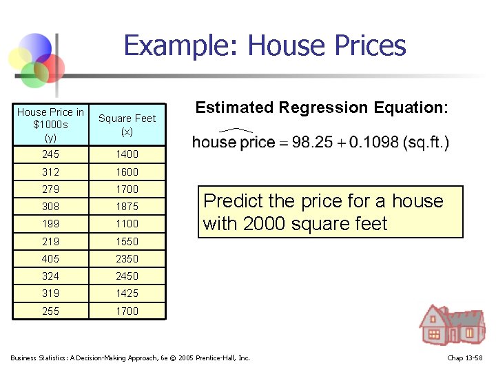 Example: House Prices House Price in $1000 s (y) Square Feet (x) 245 1400