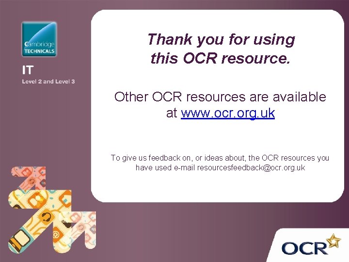 Thank you for using this OCR resource. Other OCR resources are available at www.