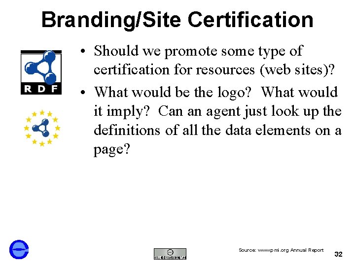 Branding/Site Certification • Should we promote some type of certification for resources (web sites)?