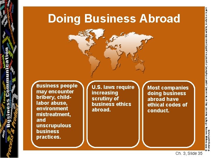 Business people may encounter bribery, childlabor abuse, environment mistreatment, and unscrupulous business practices. U.