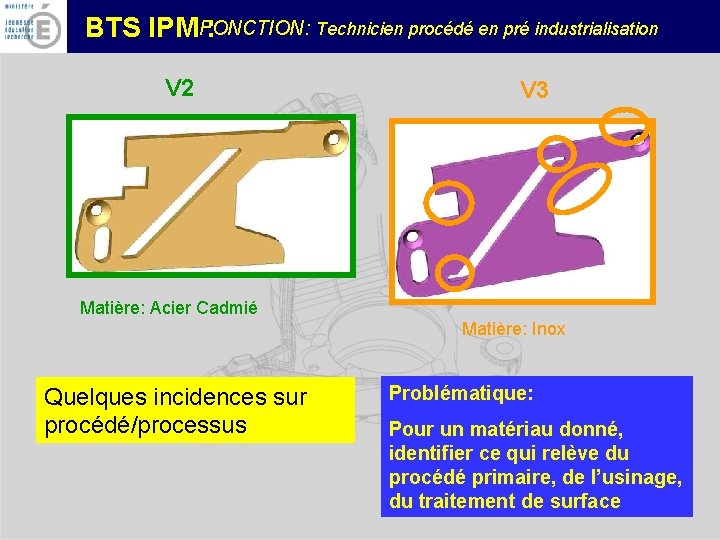 FONCTION: Technicien procédé en pré industrialisation BTS IPM : V 2 V 3 Matière: