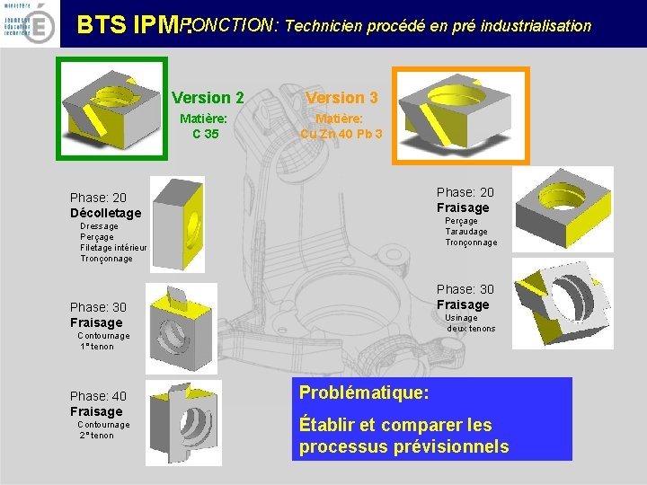 FONCTION: Technicien procédé en pré industrialisation BTS IPM : Version 2 Version 3 Matière: