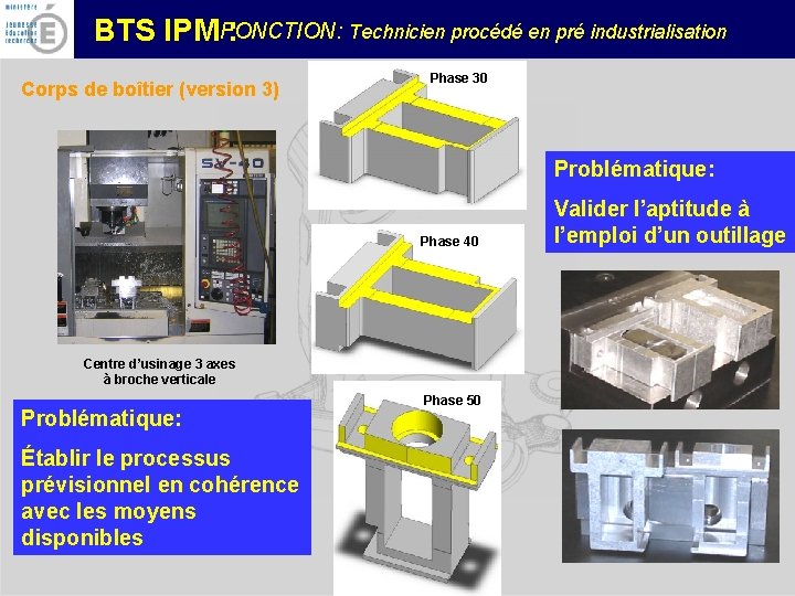 FONCTION: Technicien procédé en pré industrialisation BTS IPM : Corps de boîtier (version 3)