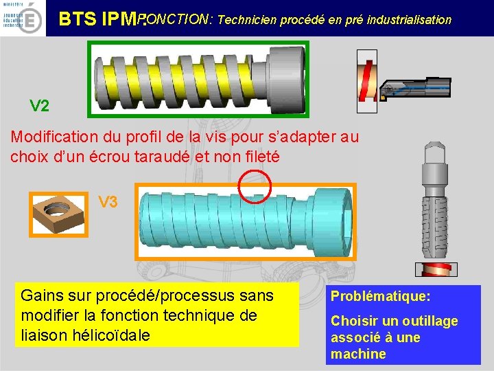 FONCTION: Technicien procédé en pré industrialisation BTS IPM : V 2 Modification du profil
