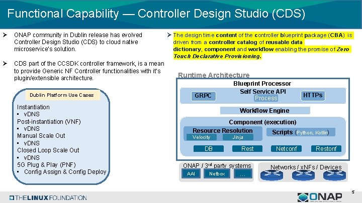 Functional Capability — Controller Design Studio (CDS) Ø ONAP community in Dublin release has