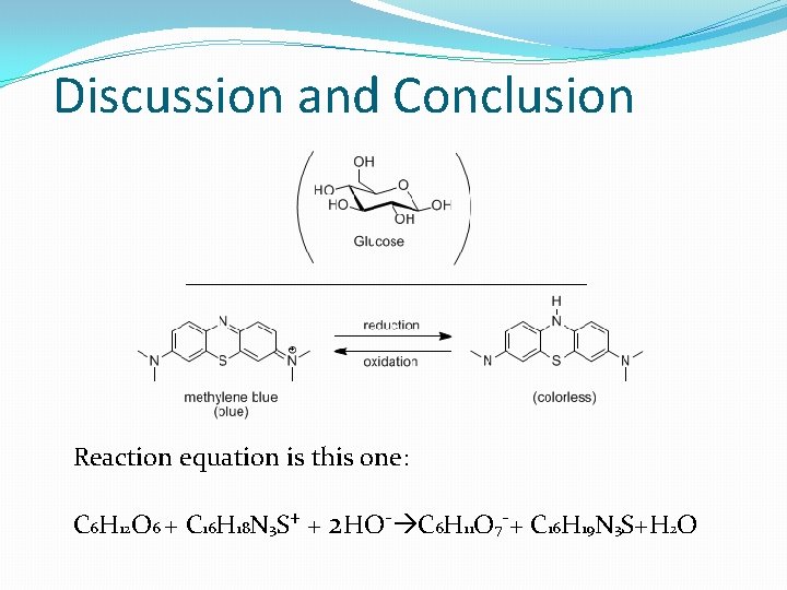 Discussion and Conclusion Reaction equation is this one: C 6 H 12 O 6