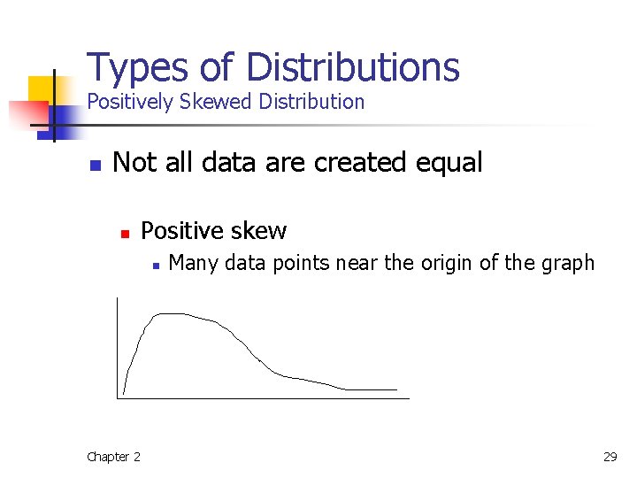 Types of Distributions Positively Skewed Distribution n Not all data are created equal n