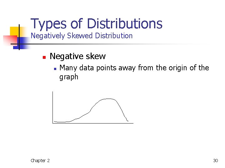 Types of Distributions Negatively Skewed Distribution n Negative skew n Chapter 2 Many data