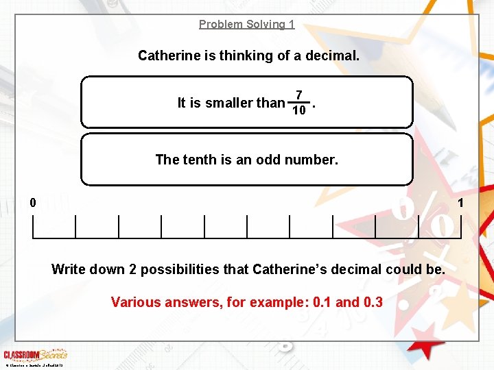 Problem Solving 1 Catherine is thinking of a decimal. It is smaller than 7.