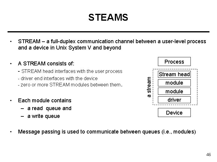STEAMS • STREAM – a full-duplex communication channel between a user-level process and a