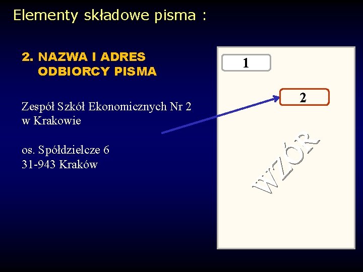 Elementy składowe pisma : Zespół Szkół Ekonomicznych Nr 2 w Krakowie os. Spółdzielcze 6