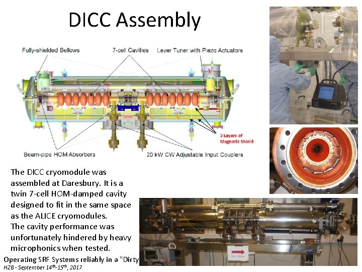 DICC Assembly The DICC cryomodule was assembled at Daresbury. It is a twin 7