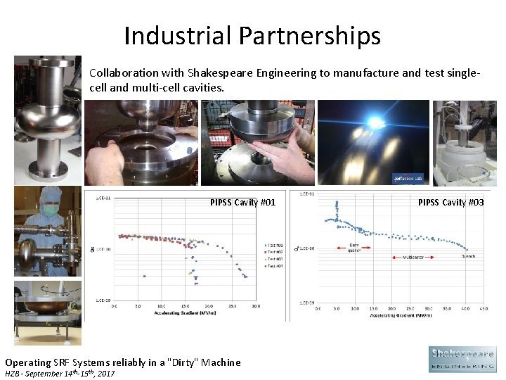 Industrial Partnerships Collaboration with Shakespeare Engineering to manufacture and test singlecell and multi-cell cavities.