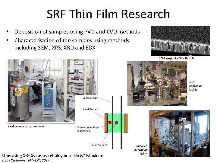SRF Thin Film Research • Deposition of samples using PVD and CVD methods •