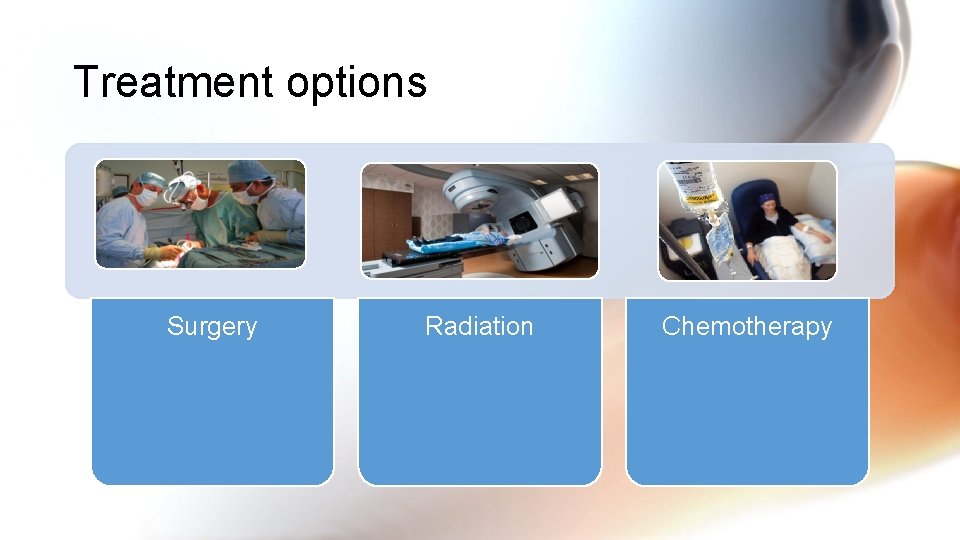 Treatment options Surgery Radiation Chemotherapy 