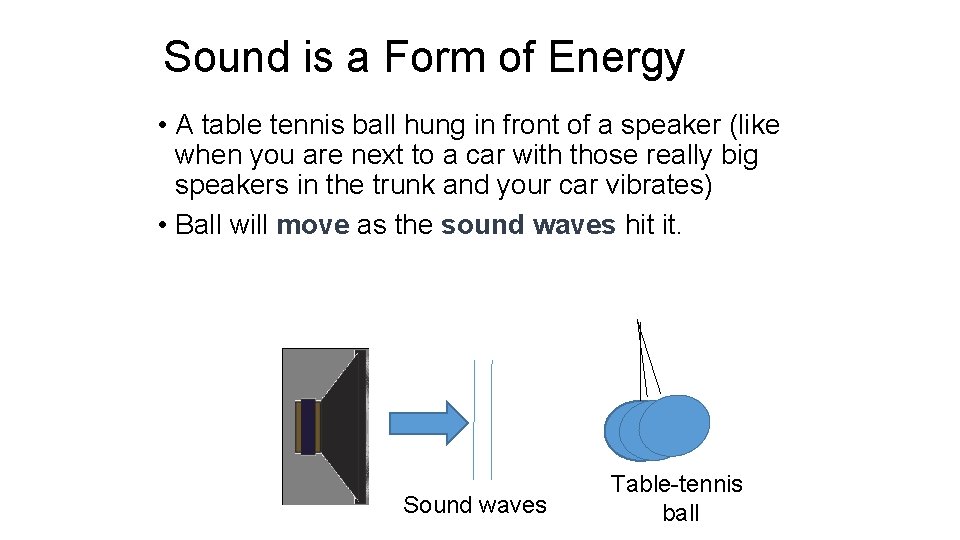 Sound is a Form of Energy • A table tennis ball hung in front