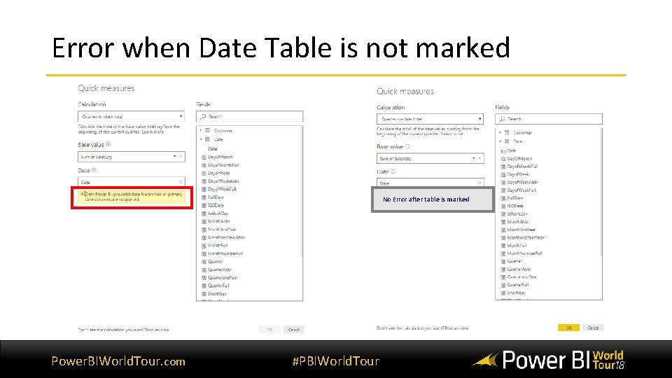 Error when Date Table is not marked No Error after table is marked Power. Error when Date Table is not marked No Error after table is marked Power.