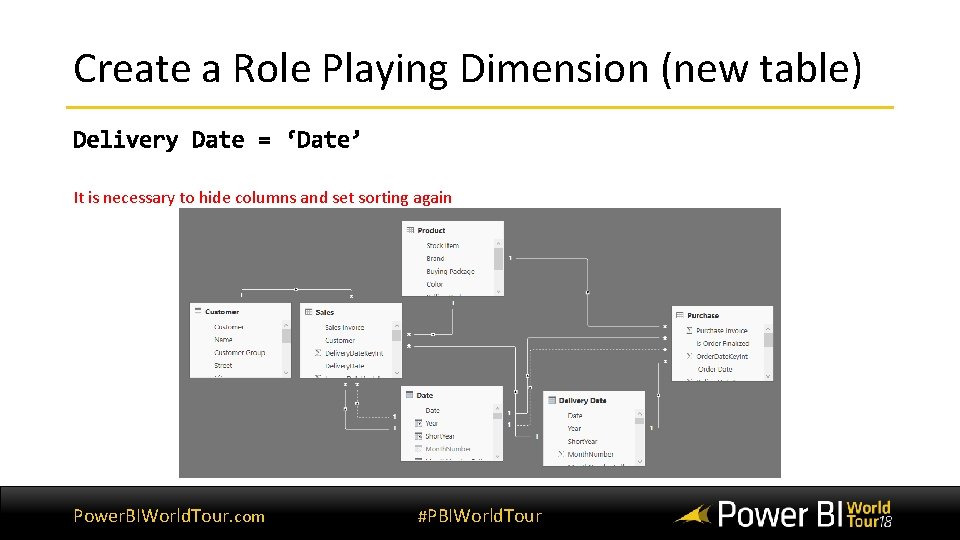 Create a Role Playing Dimension (new table) It is necessary to hide columns and Create a Role Playing Dimension (new table) It is necessary to hide columns and