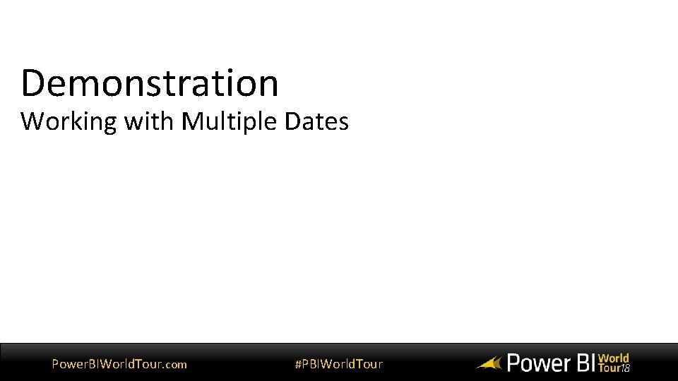 Demonstration Working with Multiple Dates Power. BIWorld. Tour. com #PBIWorld. Tour Demonstration Working with Multiple Dates Power. BIWorld. Tour. com #PBIWorld. Tour