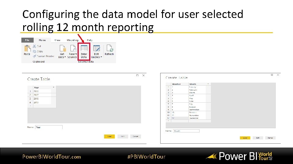 Configuring the data model for user selected rolling 12 month reporting Power. BIWorld. Tour. Configuring the data model for user selected rolling 12 month reporting Power. BIWorld. Tour.