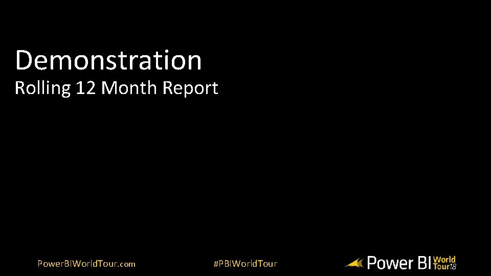 Demonstration Rolling 12 Month Report Power. BIWorld. Tour. com #PBIWorld. Tour Demonstration Rolling 12 Month Report Power. BIWorld. Tour. com #PBIWorld. Tour