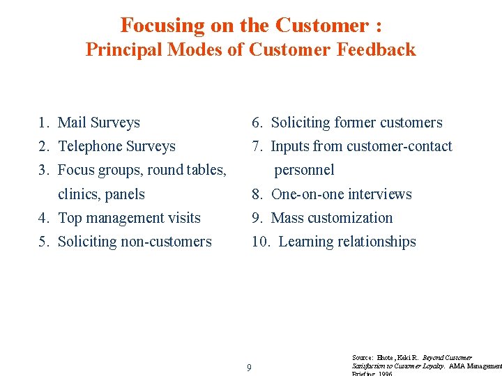 Focusing on the Customer : Principal Modes of Customer Feedback 1. Mail Surveys 6.