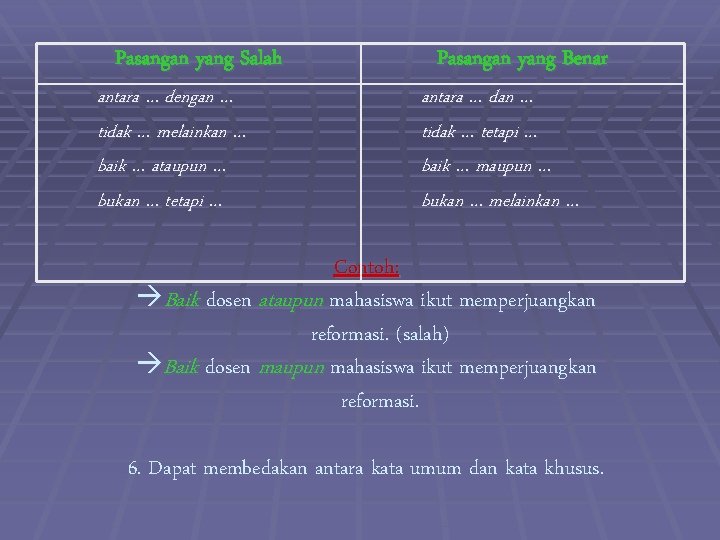 Pasangan yang Salah antara … dengan … tidak … melainkan … baik … ataupun